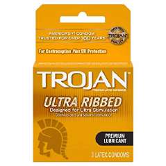 TROJAN CONDOM 3 CT ULTRA RIBBED LUB BROWN